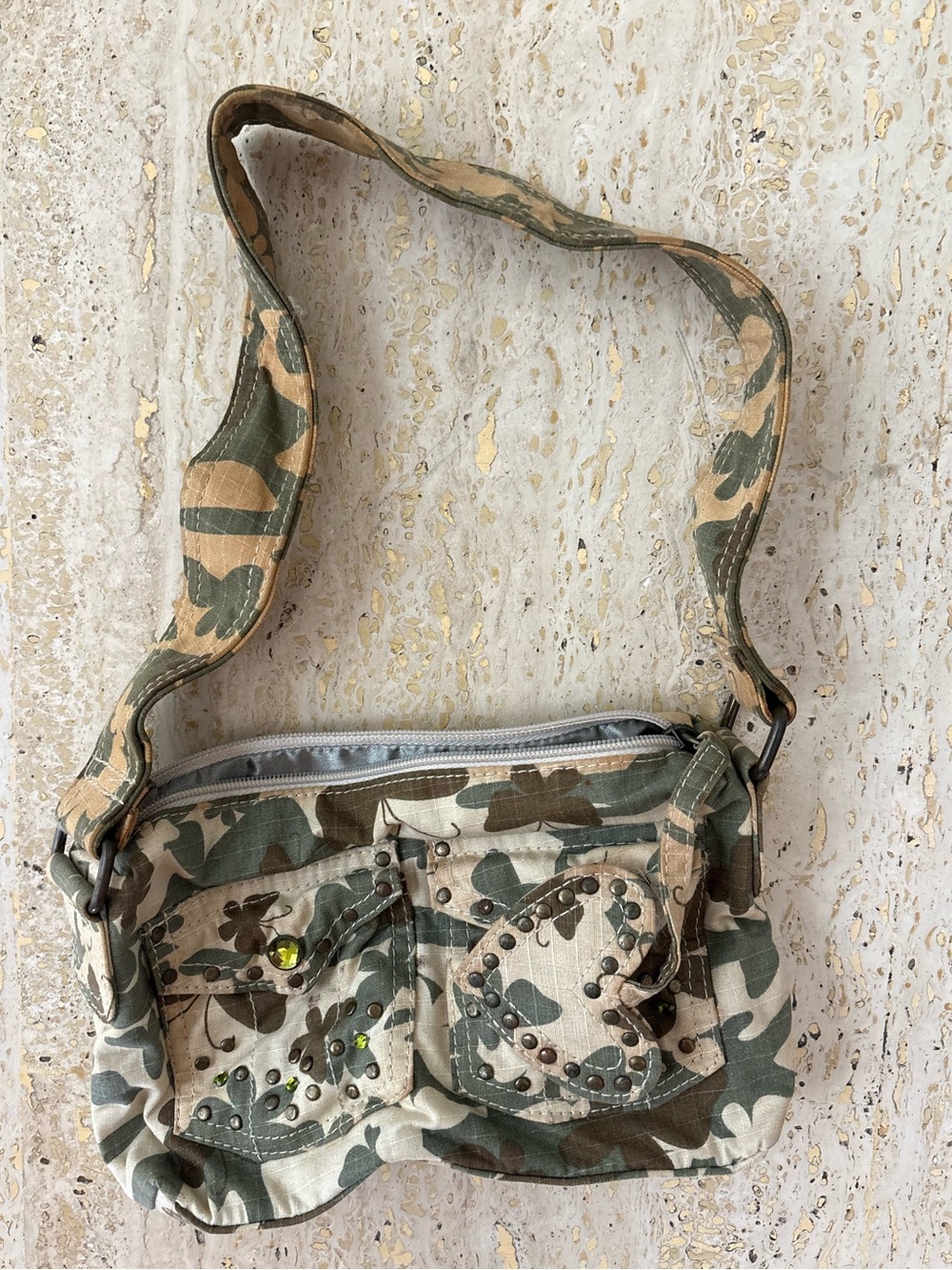 Y2k Camouflage Canvas Crossbody Bag - Green Camo Shoulder Bag